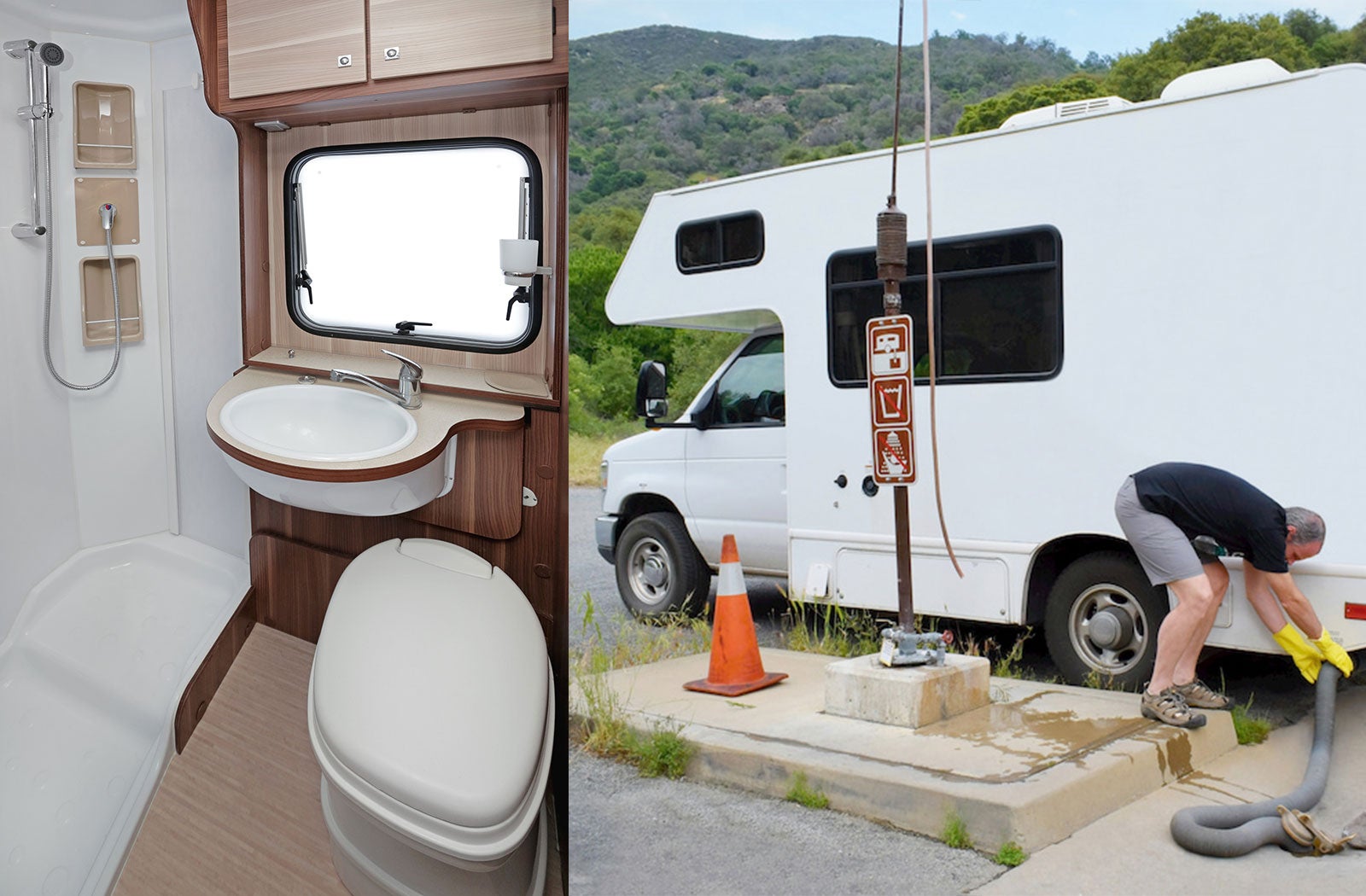 Portable RV/camper toilet and holding tank setup in Ukiah, California