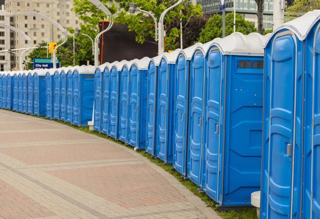 Seasonal porta potty units set up at a Ukiah, California venue