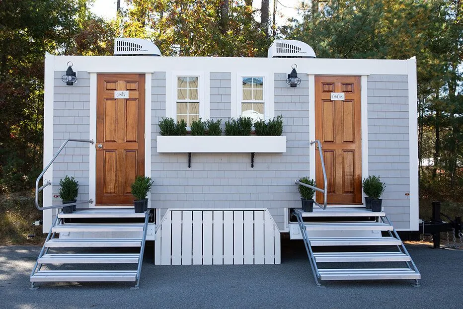 Wedding restroom units discretely staged at a venue in Ukiah, California